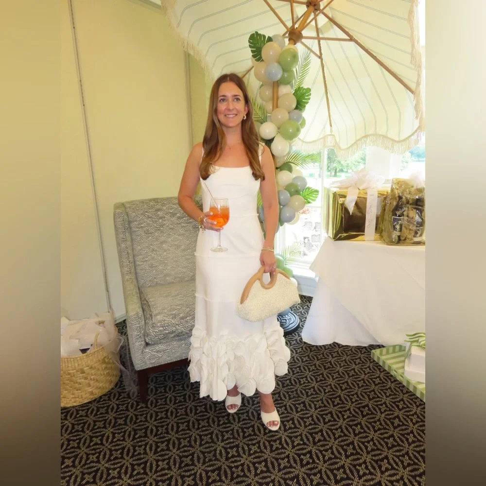 Alexis Cream Midi Dress with Floral Hem - Picture 4 of 9